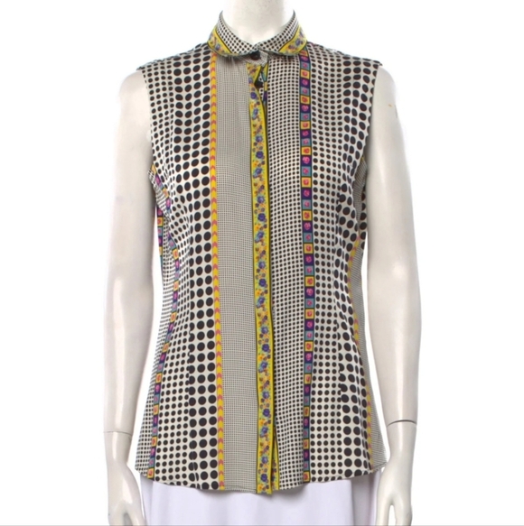 Versace Tops - Versace Yellow and Black And White Pok A Dot Sleeveless Shirt 44 EU/US M